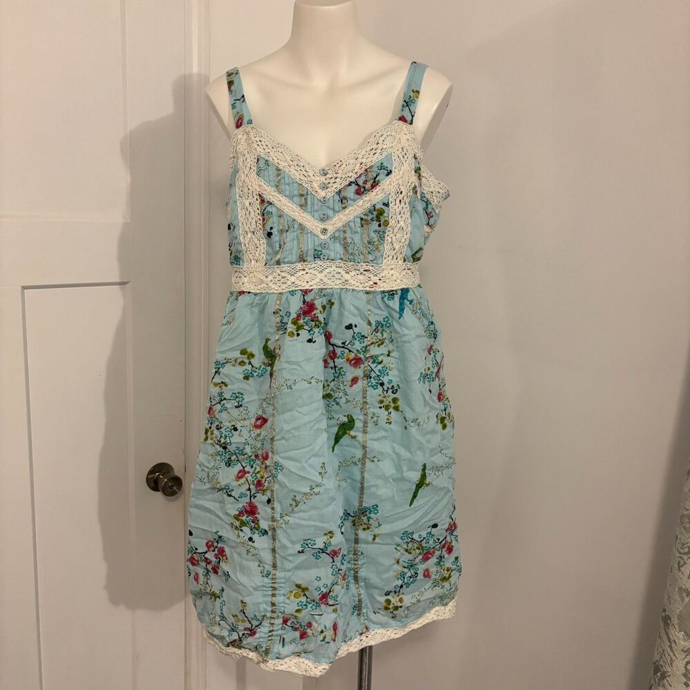 Joe Browns Size Medium Cottagecore Lace Accent Floral Light Blue Sundress